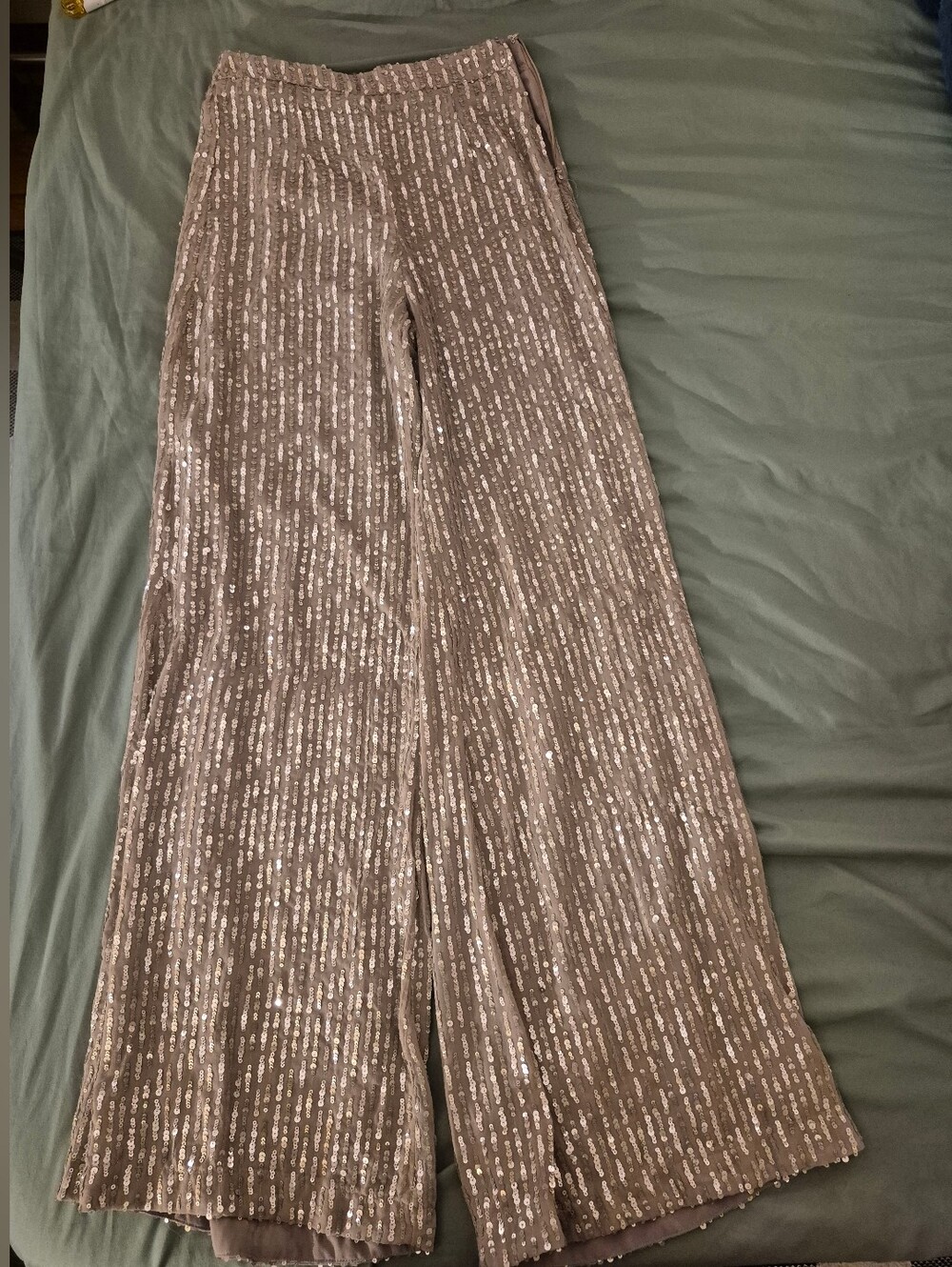 By Together Taupe Sequin Wide-Leg Pants